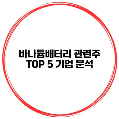 바나듐배터리 관련주 TOP 5 기업 분석