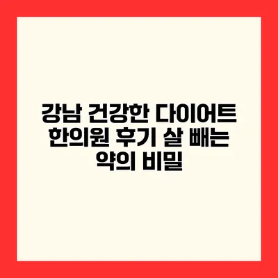 강남 건강한 다이어트 한의원 후기 살 빼는 약의 비밀