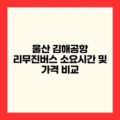 울산 김해공항 리무진버스 소요시간 및 가격 비교