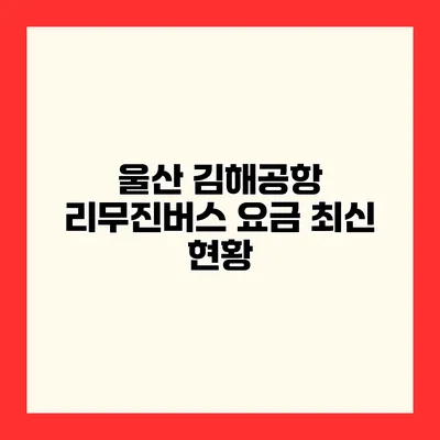 울산 김해공항 리무진버스 요금 최신 현황