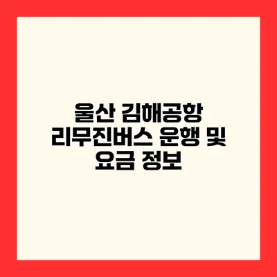 울산 김해공항 리무진버스 운행 및 요금 정보