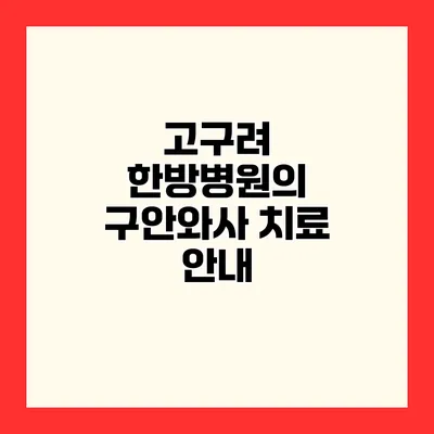 고구려 한방병원의 구안와사 치료 안내