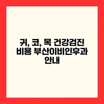 귀, 코, 목 건강검진 비용 부산이비인후과 안내