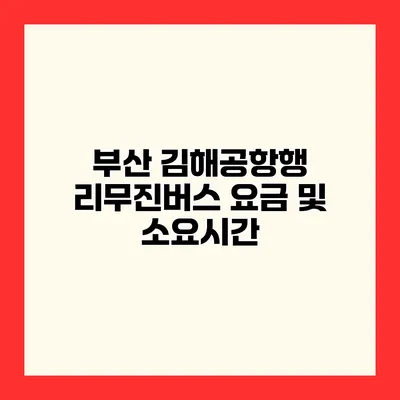 부산 김해공항행 리무진버스 요금 및 소요시간