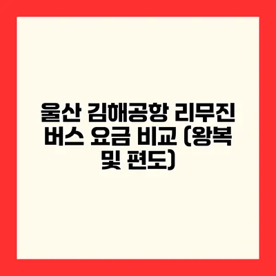 울산 김해공항 리무진 버스 요금 비교 (왕복 및 편도)