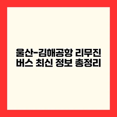 울산-김해공항 리무진 버스 최신 정보 총정리