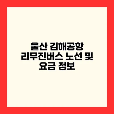 울산 김해공항 리무진버스 노선 및 요금 정보