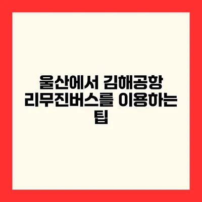 울산에서 김해공항 리무진버스를 이용하는 팁