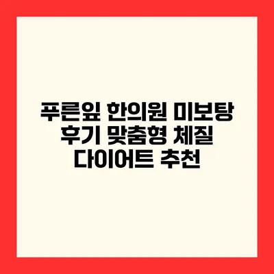 푸른잎 한의원 미보탕 후기 맞춤형 체질 다이어트 추천