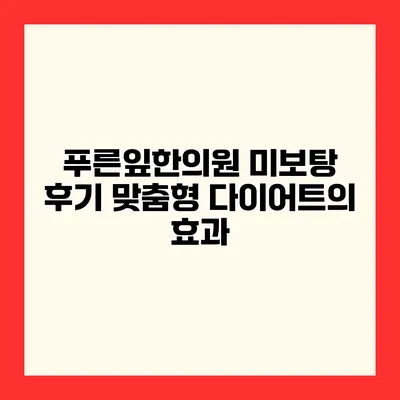 푸른잎한의원 미보탕 후기 맞춤형 다이어트의 효과