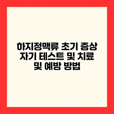 하지정맥류 초기 증상 자기 테스트 및 치료 및 예방 방법